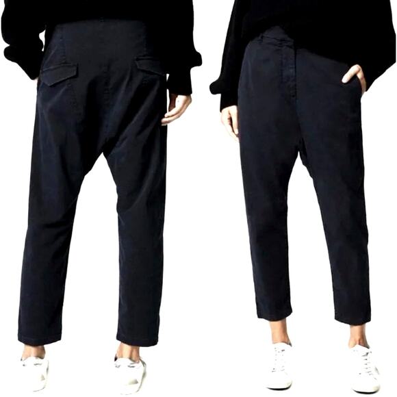 Nili Lotan 10 Slouchy Paris Pants $345 Drop Crotch Cotton Cropped Jet Black - Picture 1 of 7